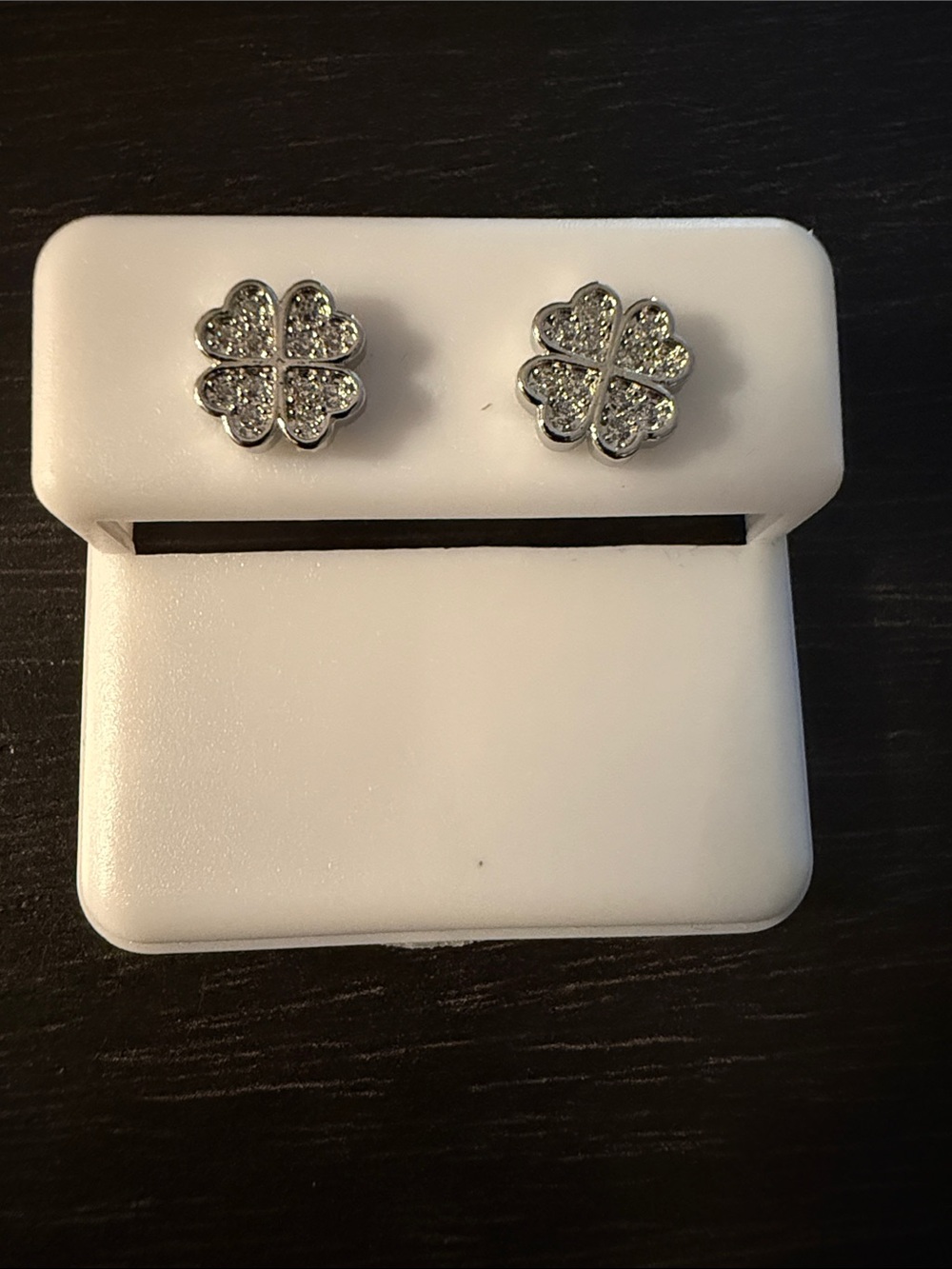 Silver Crystal Four-Leaf Clover Stud Earrings - Sparkling Silver